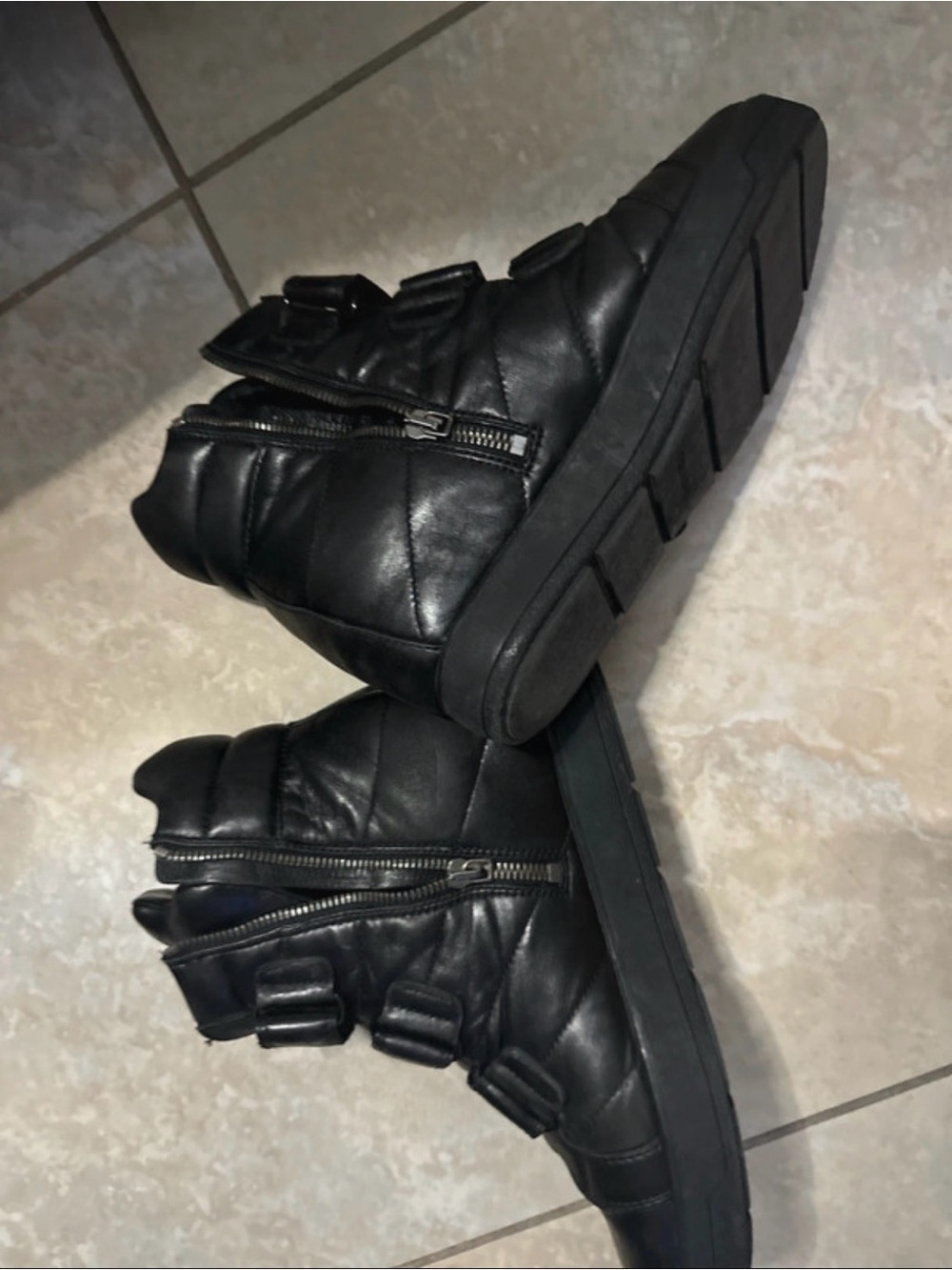 Prada Sport Black Leather Triple Strap High Top Wedge Sneakers 39 - Picture 2 of 13